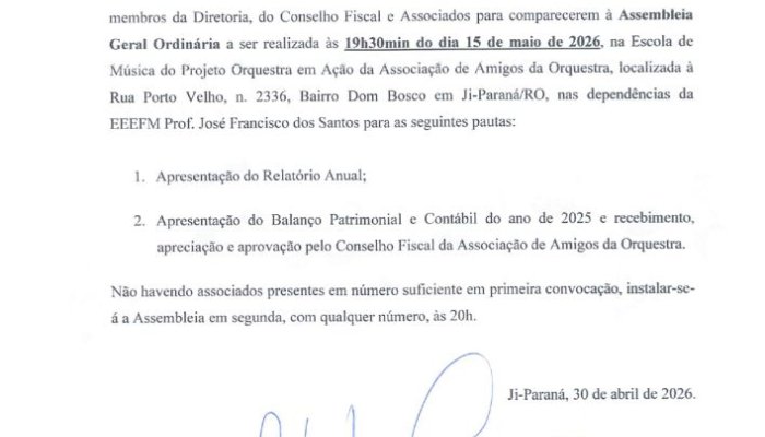 EDITAL DE CONVOCAÇÃO: Assembleia Geral Ordinária para apresentação do Relatório Anual e do Balanço Patrimonial e Contábil do ano de 2025