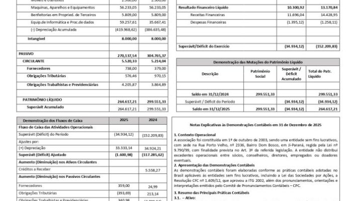 BALANÇO PATRIMONIAL E CONTÁBIL DO ANO DE 2025